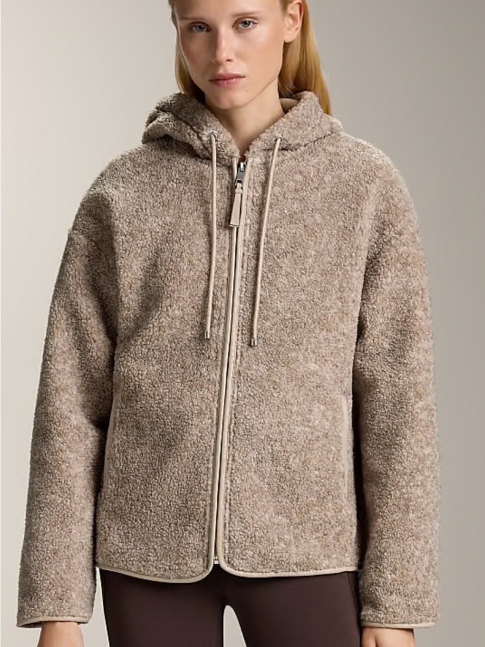 OYSHO Hooded Fleece Jacket in Mink Melange Size Small